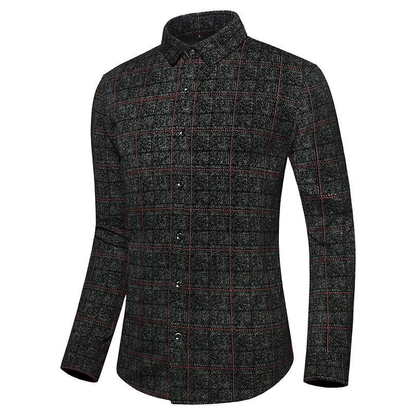 

M-5XL 6XL 7XL Fashion Man Long Sleeve Shirt Lapel Collar Plaid Casual Shirt Mens Loose Autumn Tops 9681