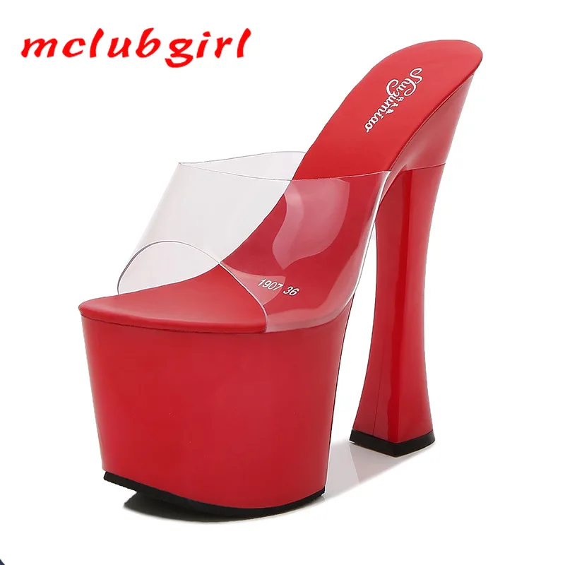 

Женские прозрачные шлепанцы Mclubgirl, сланцы, обувь на платформе с рыбьим носком, 20 см, LFD