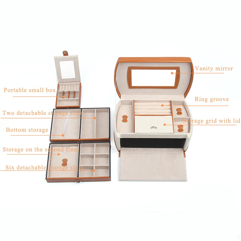 High Level PU Jewelry Storage Box Three-layer Double Drawer Small Item Storage Box Can Be Portable Jewelry Box Portable Travel