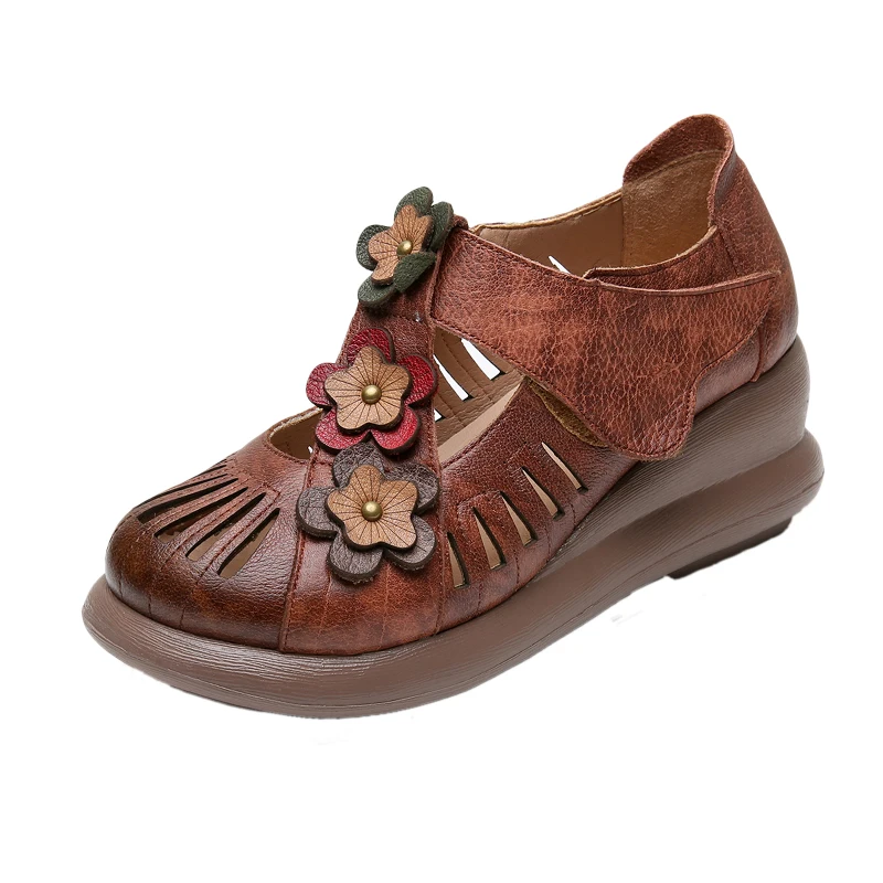 Сандалии GKTINOO женские из натуральной кожи босоножки на танкетке мягкая подошва