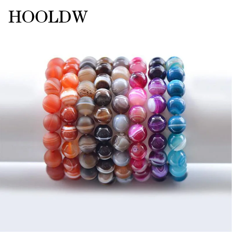 HOOLDW браслет агата из натурального камня красный синий коричневый матовый оникс