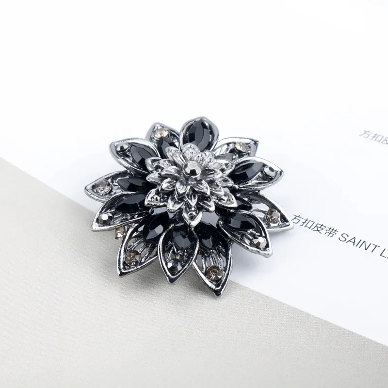 Винтажное ожерелье с черной Далией подвеской из медного сплава цветком и