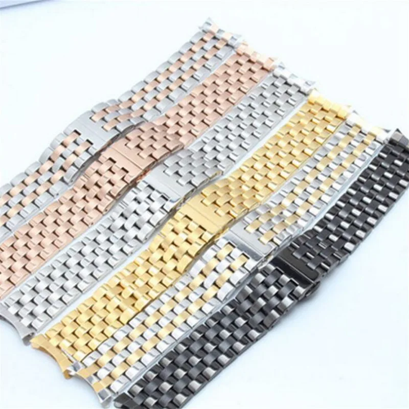 18-26mm Universal Solid Stainless Steel Flat Curved Ends Wrist Watch Band Strap Men Women Metal Bracelet Belt 18 20 22 22 24mm