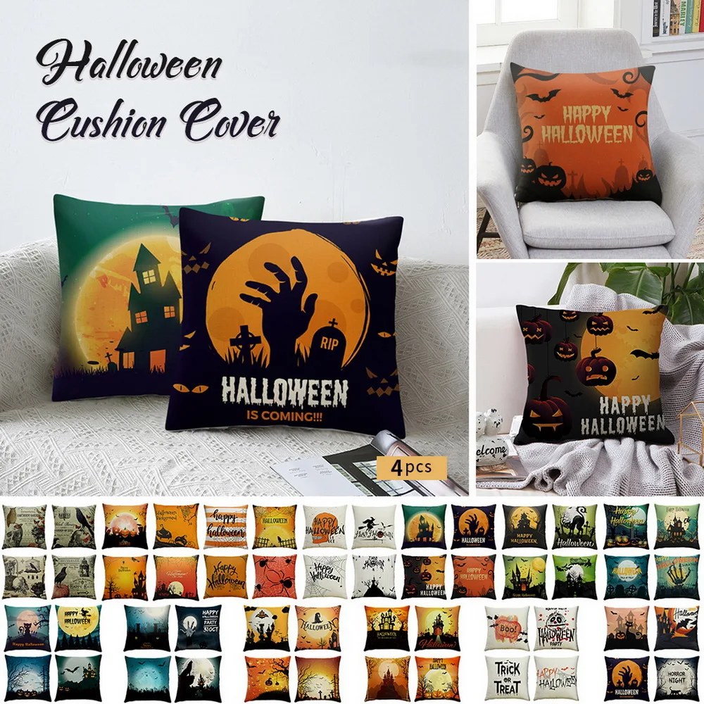 4 шт./компл. Хэллоуин Наволочка на подушку льняная Подушка Чехол тыквы с принтом