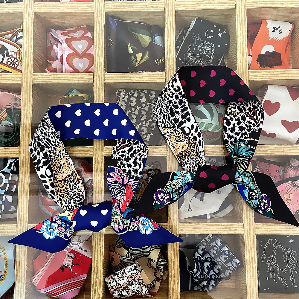 Лидер продаж узкий шарф с леопардовым принтом в виде попугая и сердца женские