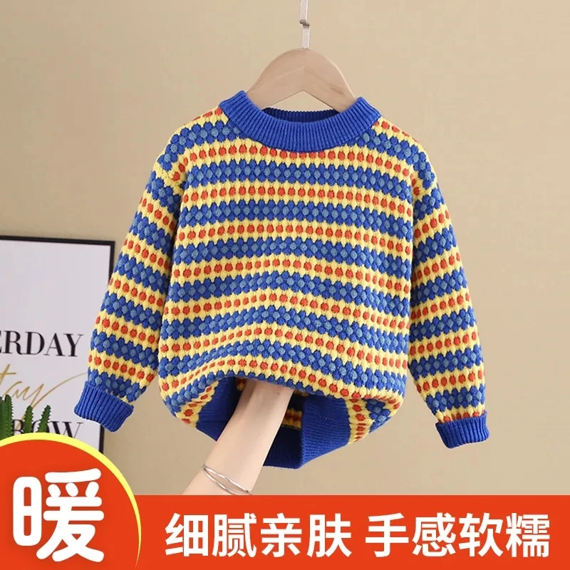

Children's Sweaters Boys Girls Baby Fall Kids Winter Pullover Striped Sweater Toddler Boy Korean Lamb Cashmere Sweater Clothing