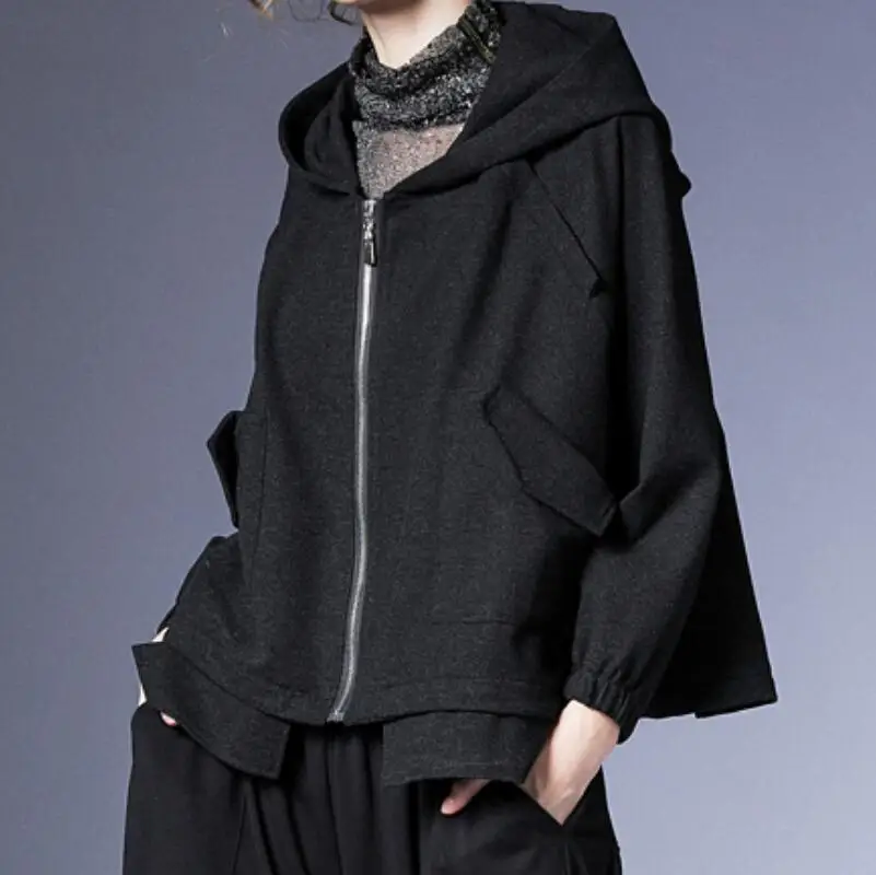 

HOT / Spring New Women Fashion Personalized custom large size Loose raglan sleeves hooded slimming jacket/S--6XL