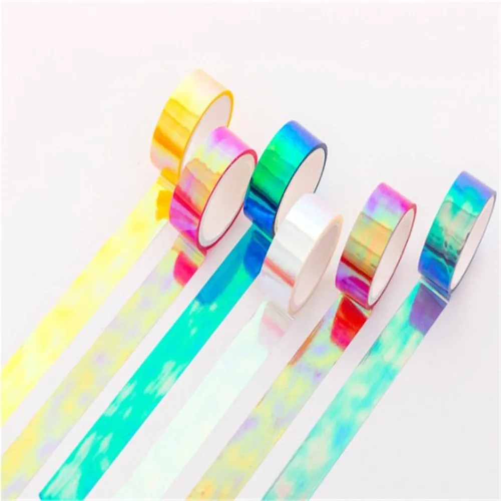 5m лазерный Блестящая Бумага васи лента конфеты Цвета декоративные клейкой ленты