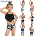 Купальник-бикини для девочек, комплект из двух предметов, купальный костюм с цветочным принтом, детская пляжная одежда, лето 2020