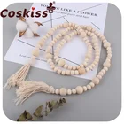 Скандинавская деревянная гирлянда Coskiss из бусин с кисточками, бусины для сельского хозяйства, декор для деревенской страны, подвесное украшение, домашний декор