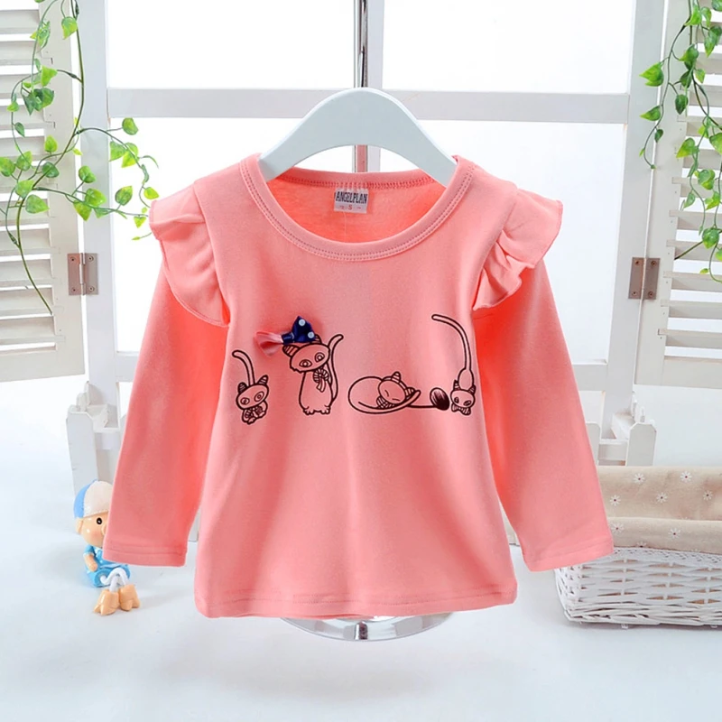 Весенне осенние Топы для маленьких девочек футболки с длинными расклешенными