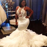 african plus size wedding dresses sheer nneck sequins appliques robe de mariee mermaid wedding gowns bridal wear sleeveless