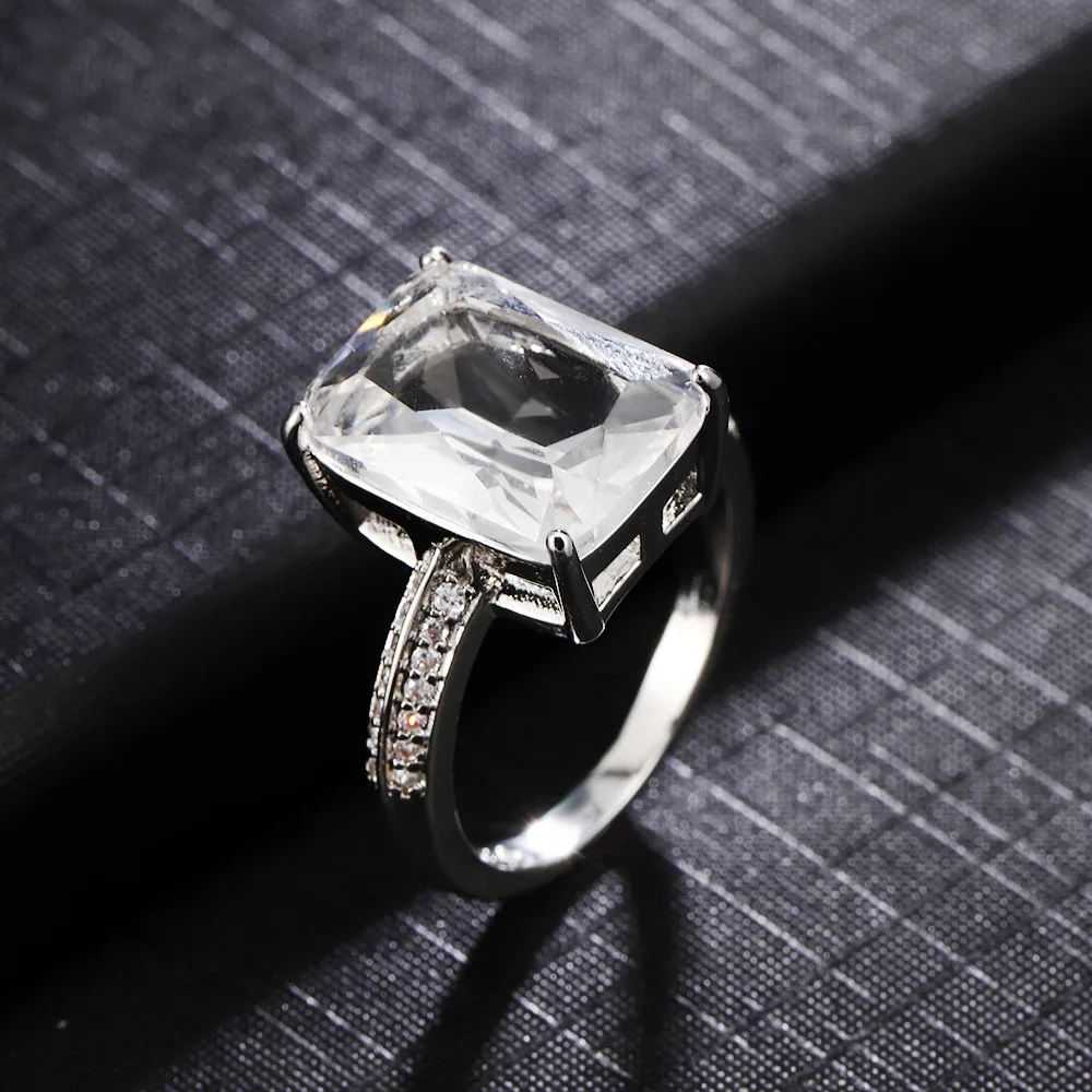 

2021 New Trendy Gorgeous Women Silver Color Rings White Wedding Engagement Ring Fashion Party Jewelry Anniversary Gift Size 6-10
