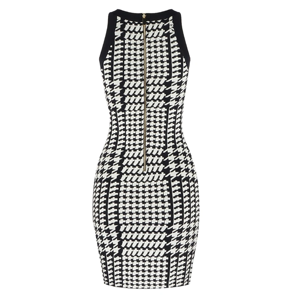 

High Quality Women'S 2021 Summer Sexy Sleeveless Button Plaid Jacquard Bandage Dress Bodycon Club Evening Party Dress Vestidos