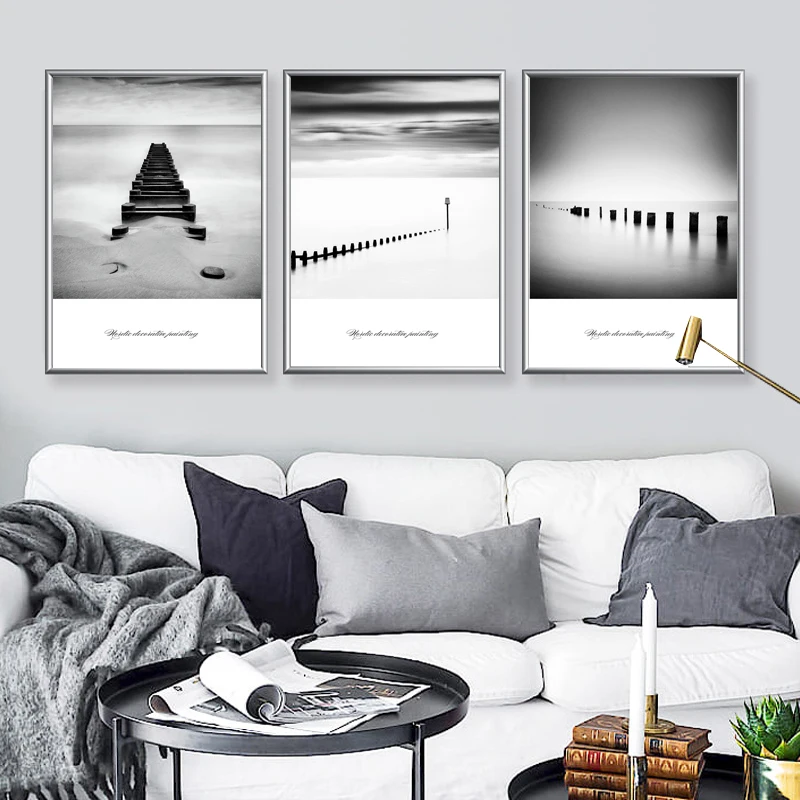 

Скандинавский фон для дивана, украшение для стены, креативный пейзаж, черно-белая подвесная картина, современная простая Настенная картина для спальни