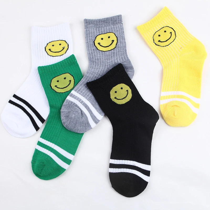 Smile 5 пар, Осенние хлопковые носки для маленьких мальчиков и девочек, яркие цвета, Дышащие стильные носки со смайликами мягкие носки до лодыжки для малышей - Цвет: Smile