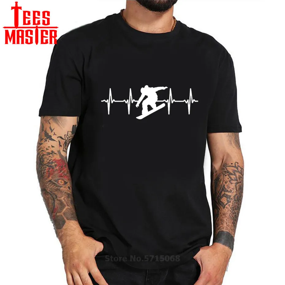 Зимняя мужская забавная футболка с изображением сердца и сноубордиста