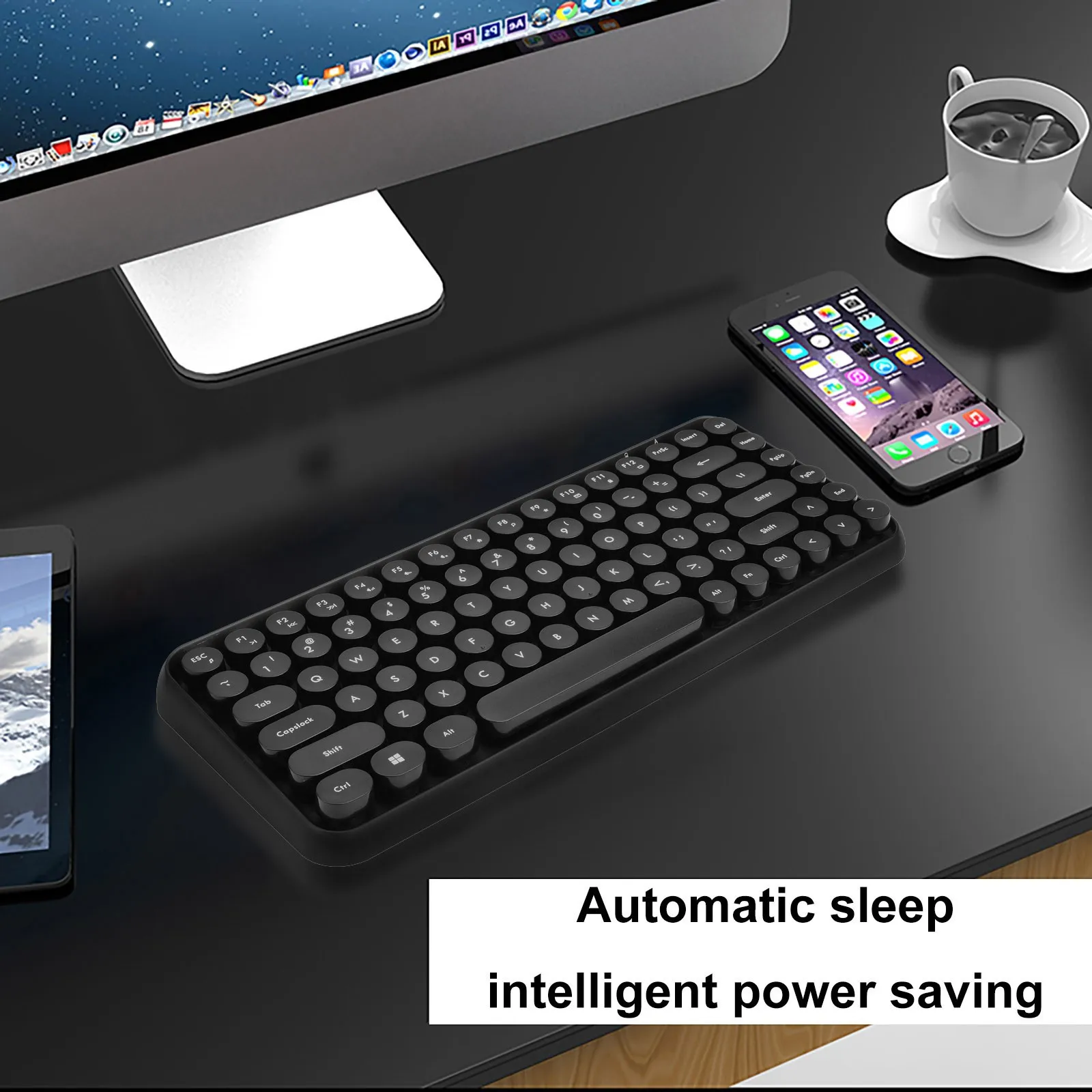 

308i Bluetooth Keyboard Round Key 84 Keys Wireless Computer Gaming Keyboard Round Keycaps for Office Laptop Tablet