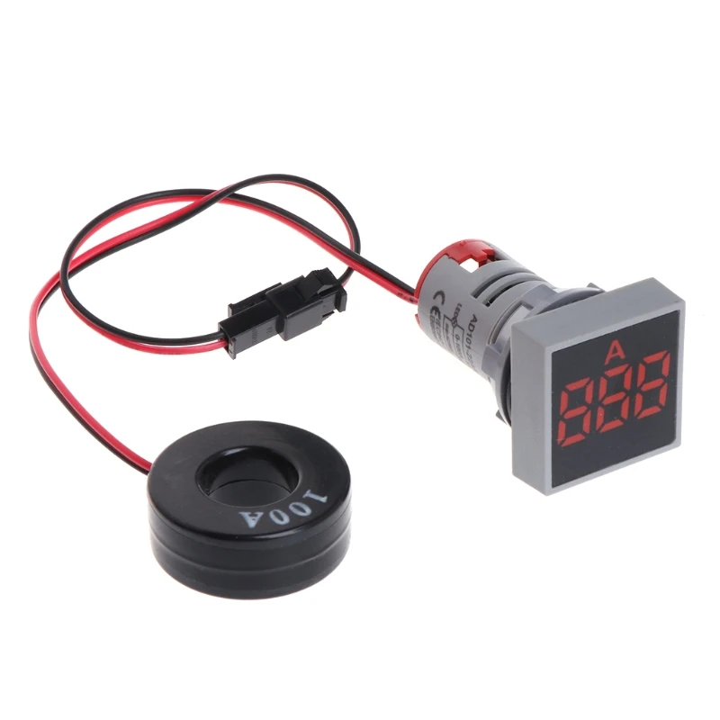 

22MM 0-100A Digital Ammeter Current Meter Indicator Led Lamp Square Signal Light