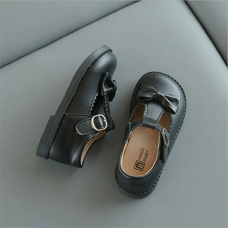 Zapatos planos con flecos para ni&ntilde;as, calzado informal de charol, con hebilla de lazo de princesa suave, c&oacute;modos para boda-3