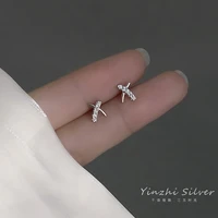 trendy crystal cross stud earrings for women girls korean exquisite zircon letter x small earring wedding party jewelry brincos