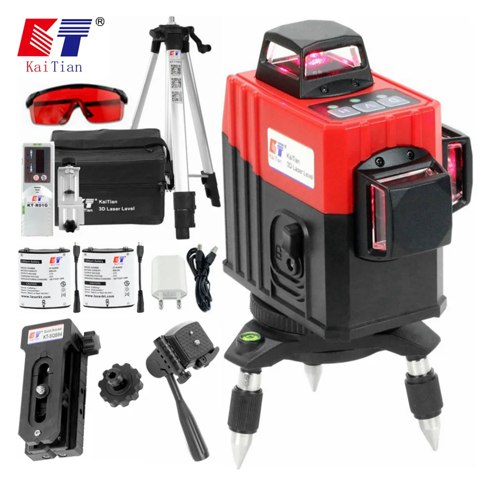 

Kaitian 3D Laser Levels Tripod/Receiver DC Series Red 12 Lines Self Leveling Vertical& Horizontal Nivel Lasers Level 360 Bracket