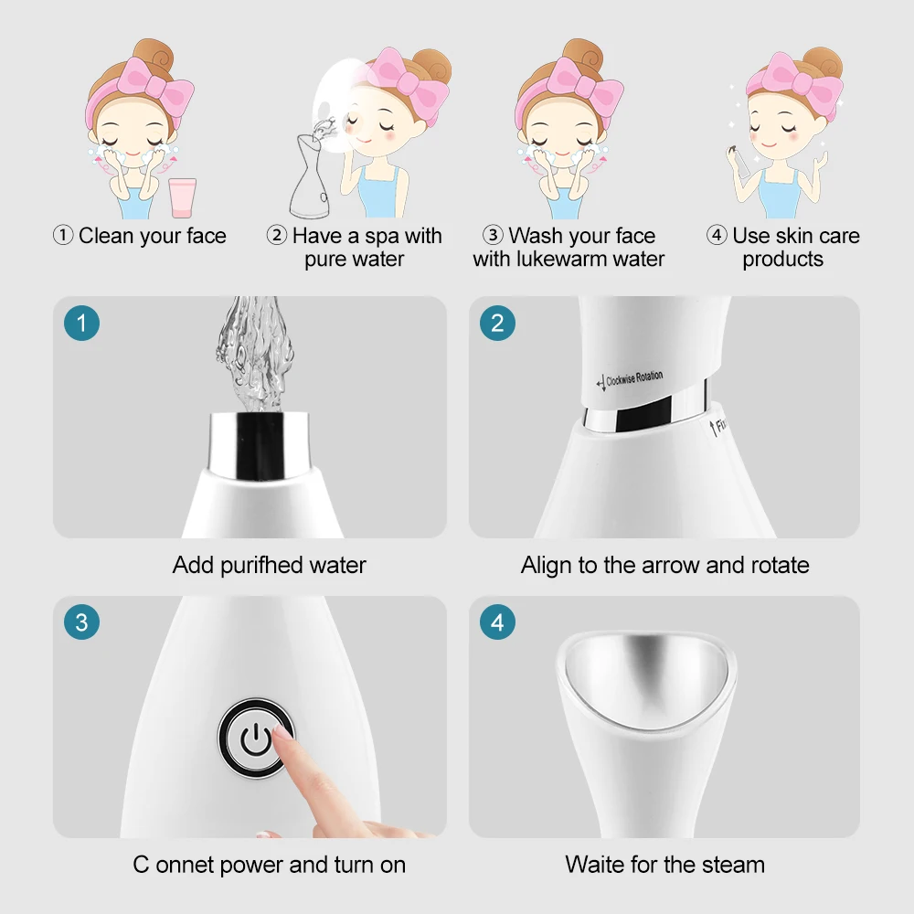 

Nano Ionic Facial Steamer Humidifier Unclogs Pores Reduce Blackhead Deep Cleaning Face Sprayer Cleaner Machine Skin Tightening
