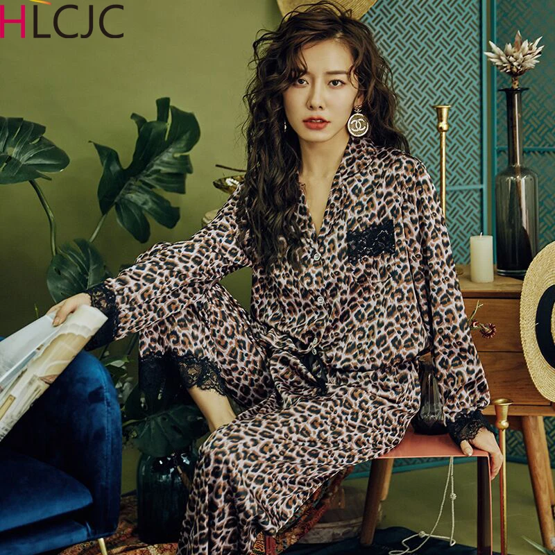 Новейшая Сексуальная кружевная леопардовая Пижама для женщин Весна 2020 атласная
