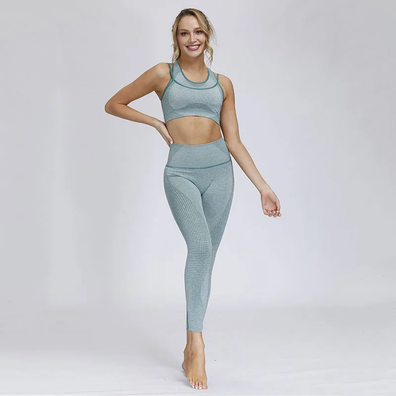 

Vital Rise Seamless Yoga Set Women Gym Clothing 2PCS High Waist Sport Leggings+Push-up Sports Bra Female Workout Set Sportwear