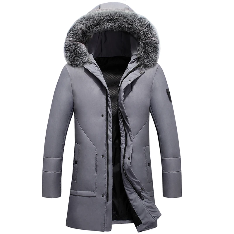 Casual Warm Men's Jackets Winter Fur Collar Long Down Coats 90% White Duck Downs Windproof Parkas Male Down Jackets for Husband