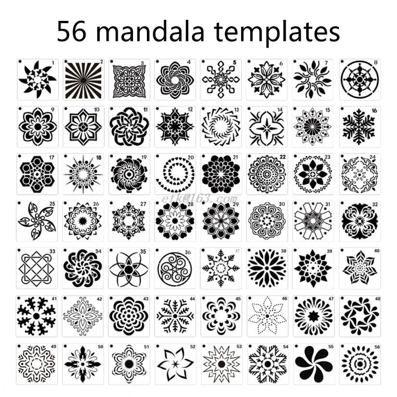 56 Pack Mandala Dot Painting Templates Stencils, Small Mandala Template Stencils for DIY Art Project Rock Painting