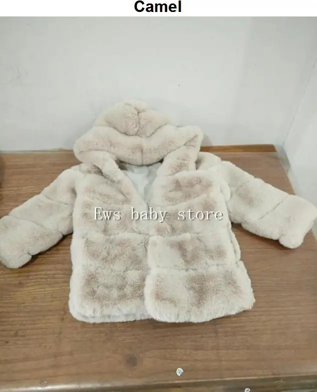 2-8 year Children's Faux Fur Coat Imitation Rex Rabbit Fur Girls Thicker kids Clothing Baby Winter warm Hooded Overcoat Y13