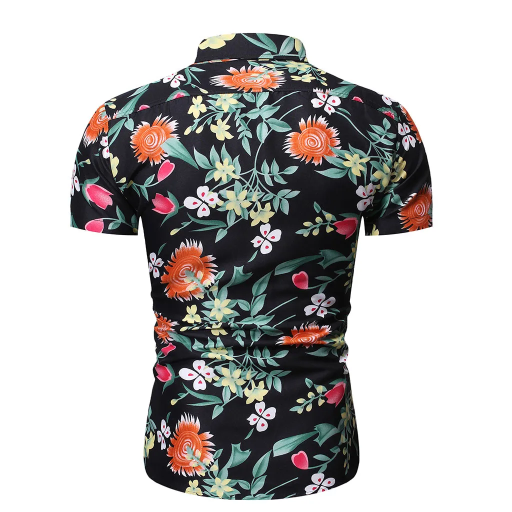 Повседневные мужские рубашки гавайская блузка с коротким рукавом и отложным
