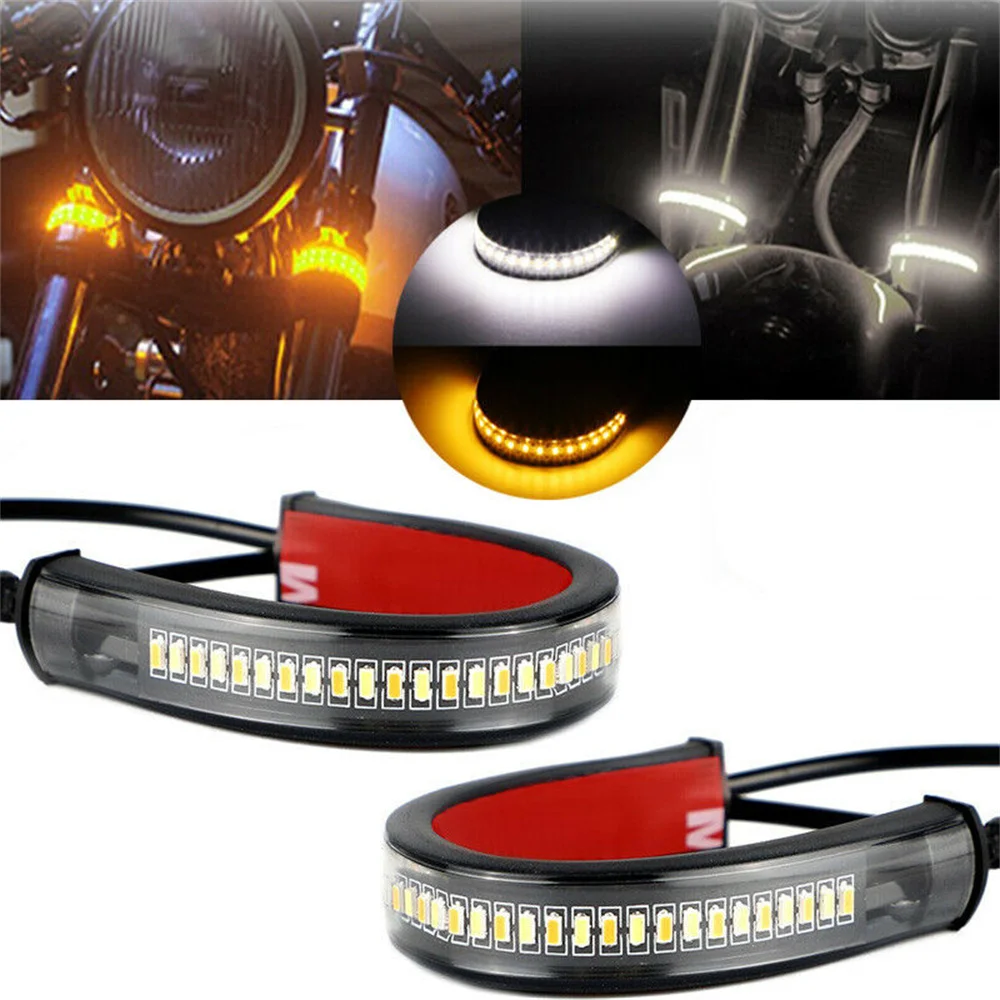 

2PCS Turn Signals Motorcycle Flowing White/Amber LED Fork Turn Signal Strip Light Switchback LED Fork Turn Signal DRL LED Strip