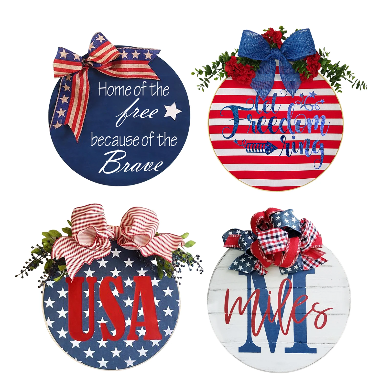 

Деревянные Добро пожаловать дверная табличка День Независимости дома круглые деревянные ing передней двери табличка с джутовый бант для Мем...