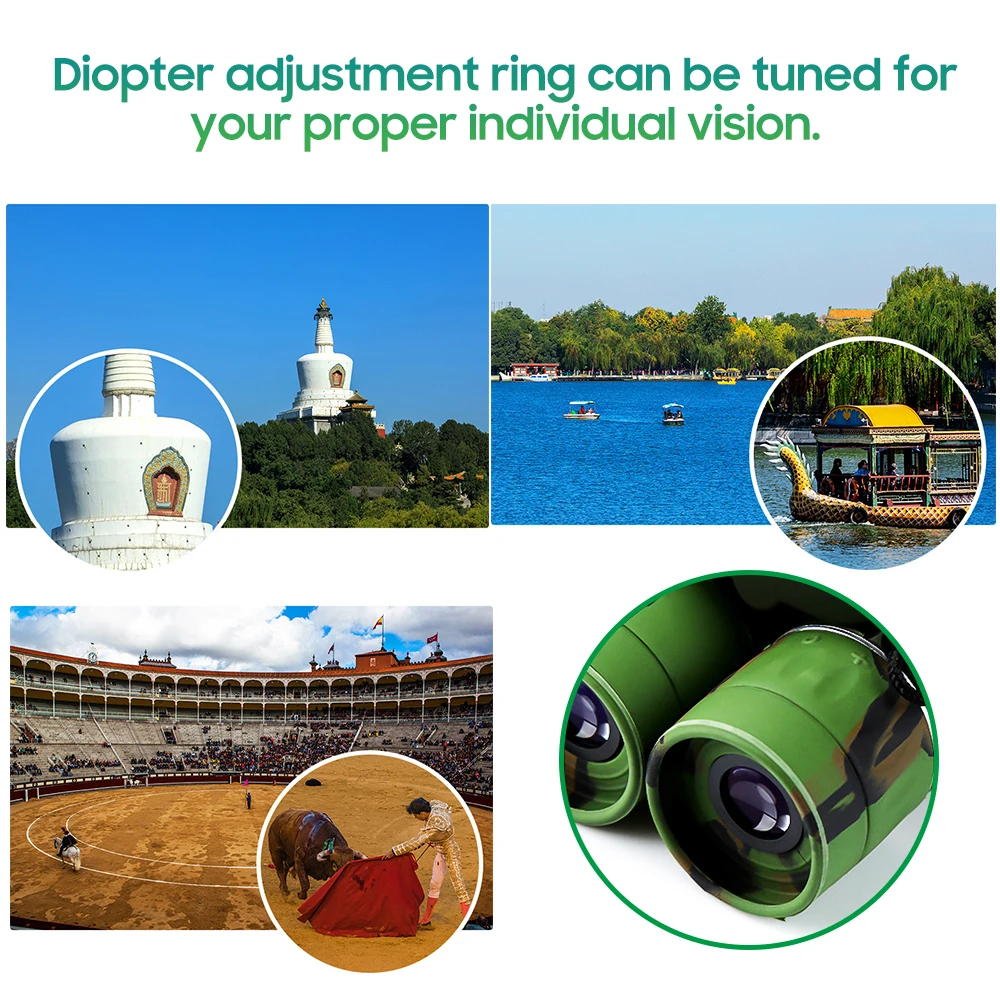 

821 Compact HD Zoom Binoculars Long Distance High Definition BAK4 Prism Binocular Telescope with Diopter Ring for Bird Watching