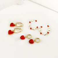 u magical korean fashion red love heart c shape hoop earring for women circle irregular enamel gold metal earring jewellery