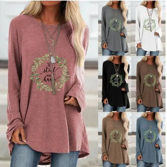 

Ladies Casual O Neck Sweatshirts Loose Long Sleeve Plus Size Shirts Autumn Winter Women Letters Print Tops Female Loose T-shirt