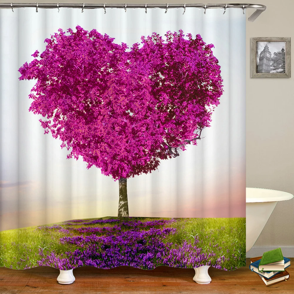 

Love Tree Printed Fabric Shower Curtains Heart-shaped Romantic lover Valentine's Day Waterproof Bathroom Decor Shower Curtain