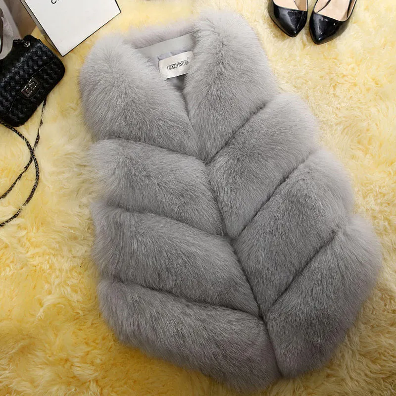 VS2002Light grey Большие размеры, пальто из искусственного меха, повседневная меховая куртка без рукавов, пальто, винтажная осенне-зимняя женская меховая жилетка, верхняя одежда, топы - Цвет: VS2002Light grey