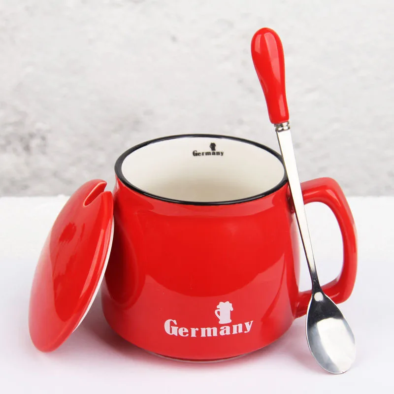 Керамическая чашка с крышкой и ложкой персонализированная офисная кофейная