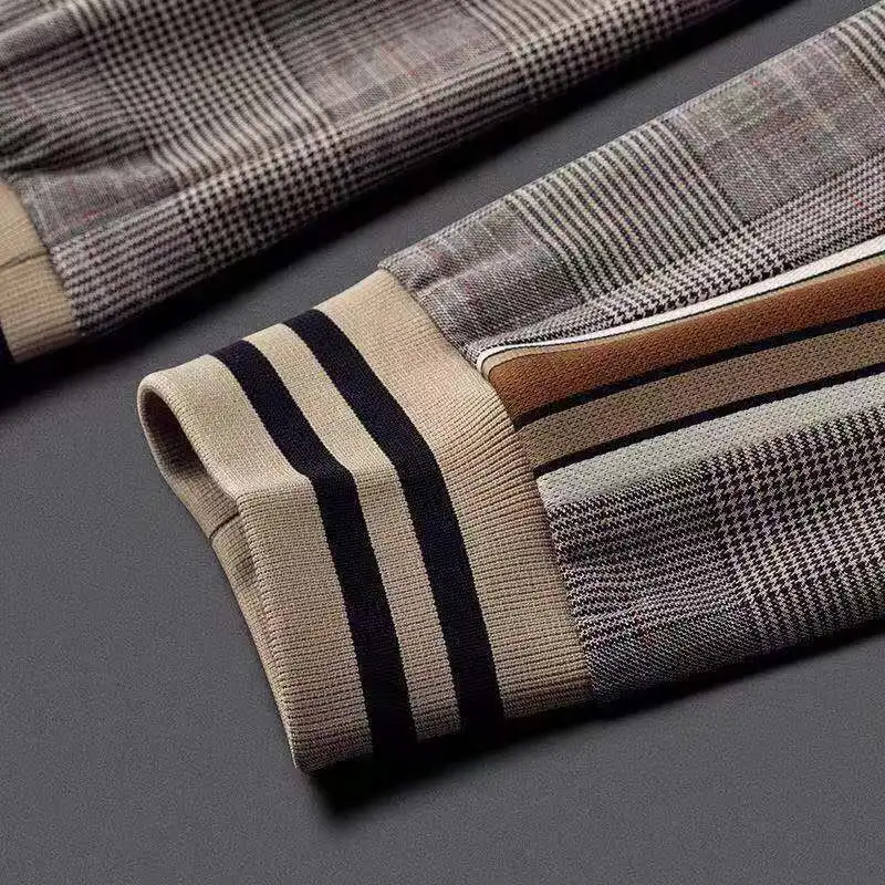 

Autumn and winter new youth Plush versatile personality letter fashion side stripe Plaid men's casual pants