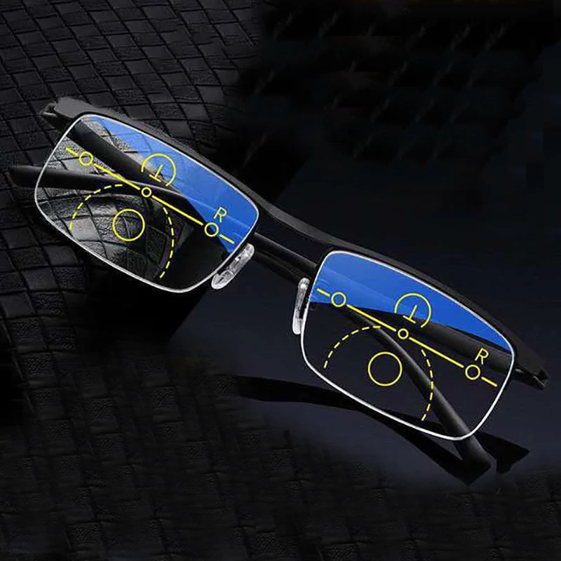 

Men Women Anti Blue UV Protect Presbyopic Glasses Multifocal Progressive Reading Glasses Half Frame Automatic Adjustment Eyewear