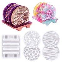 5pcsset coaster resin molds with holder round square teapot tray cup mat silicone moulds home office decoration casting tool