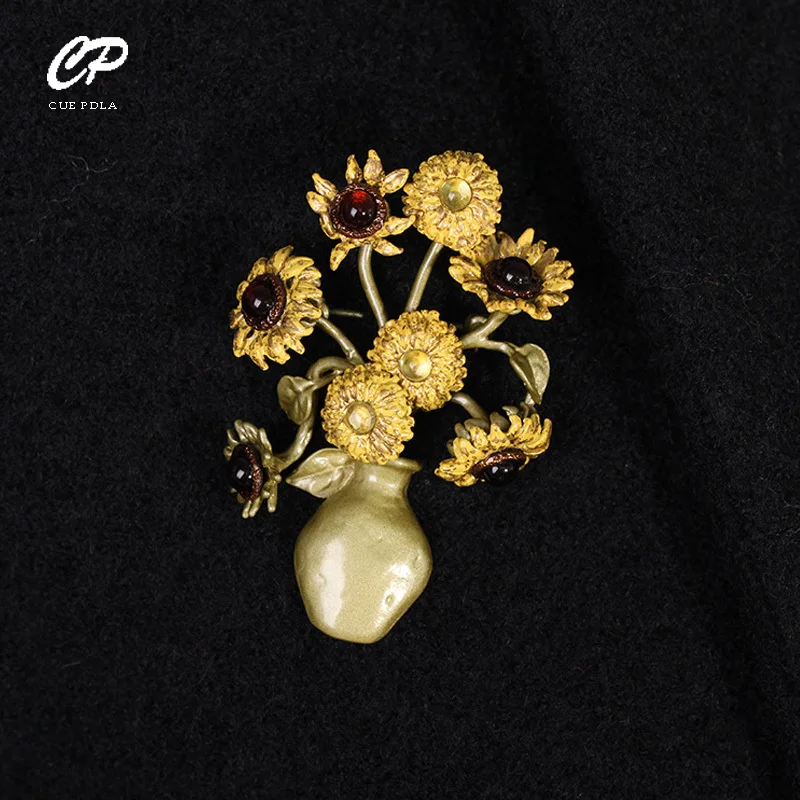 

Creative Van Gogh Sunflower Floral Leaf Plant Brooches For Women Bell Orchid Bud Lily Of The Valley Brooch Pin Jewelry