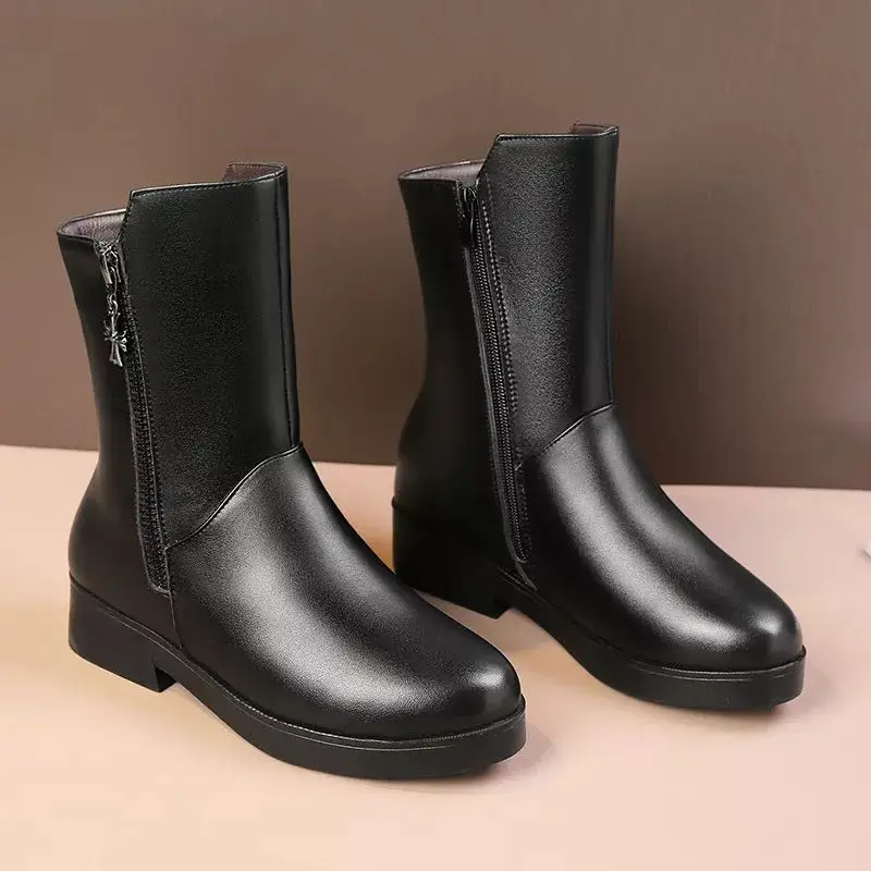 

2020 New Winter Rain Boots Women Platform Warm Snow Boots Women Fashion Black Boots Square Heel Size 35-40