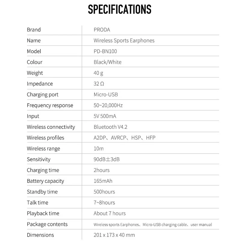 Беспроводные спортивные наушники PRODA магнитные Bluetooth стереогарнитура с