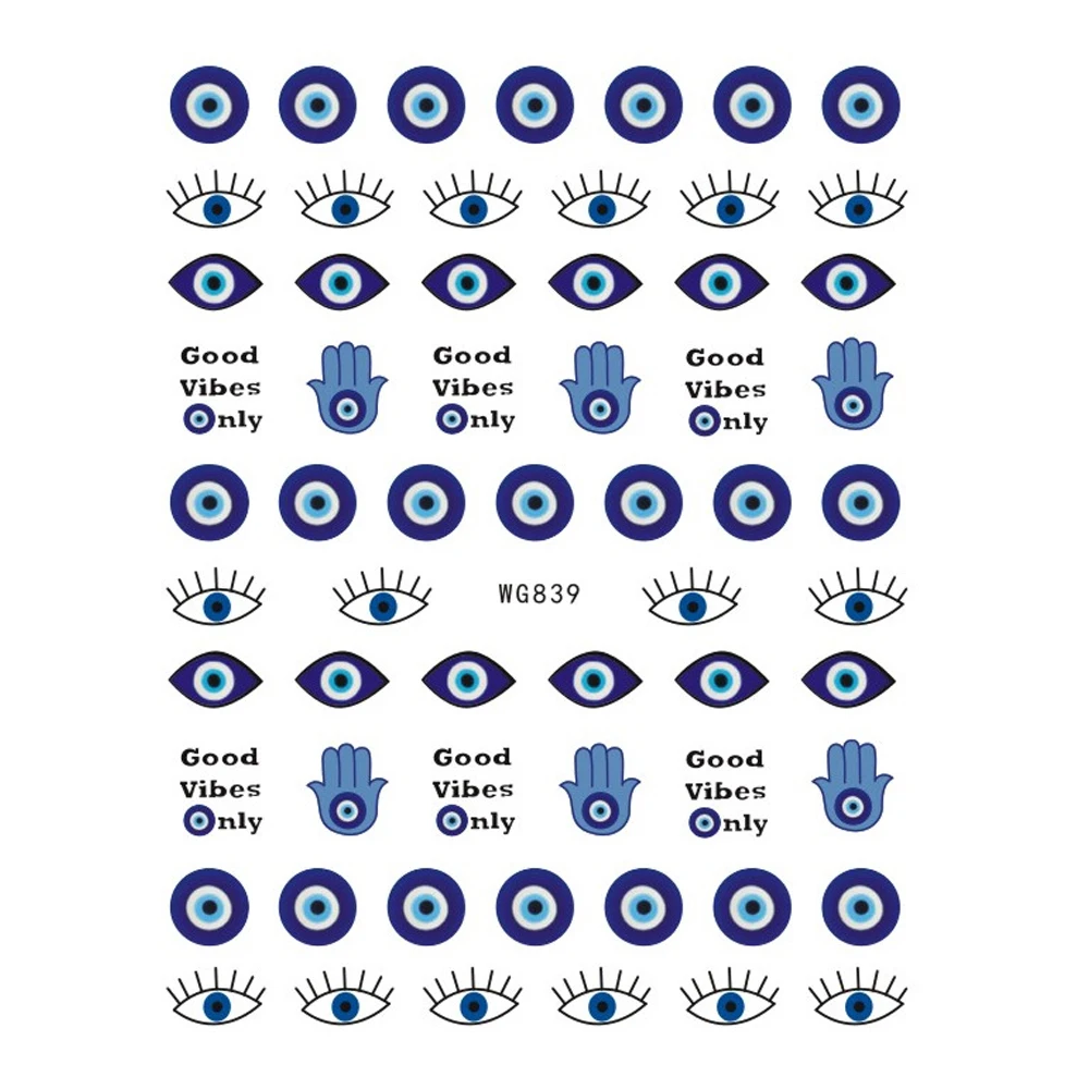 

Blue Watercolor Line Eyes 3D Nail Sticker Sliders Stickers for Nails Art Decoraciones Foil Design Manicure Accessories