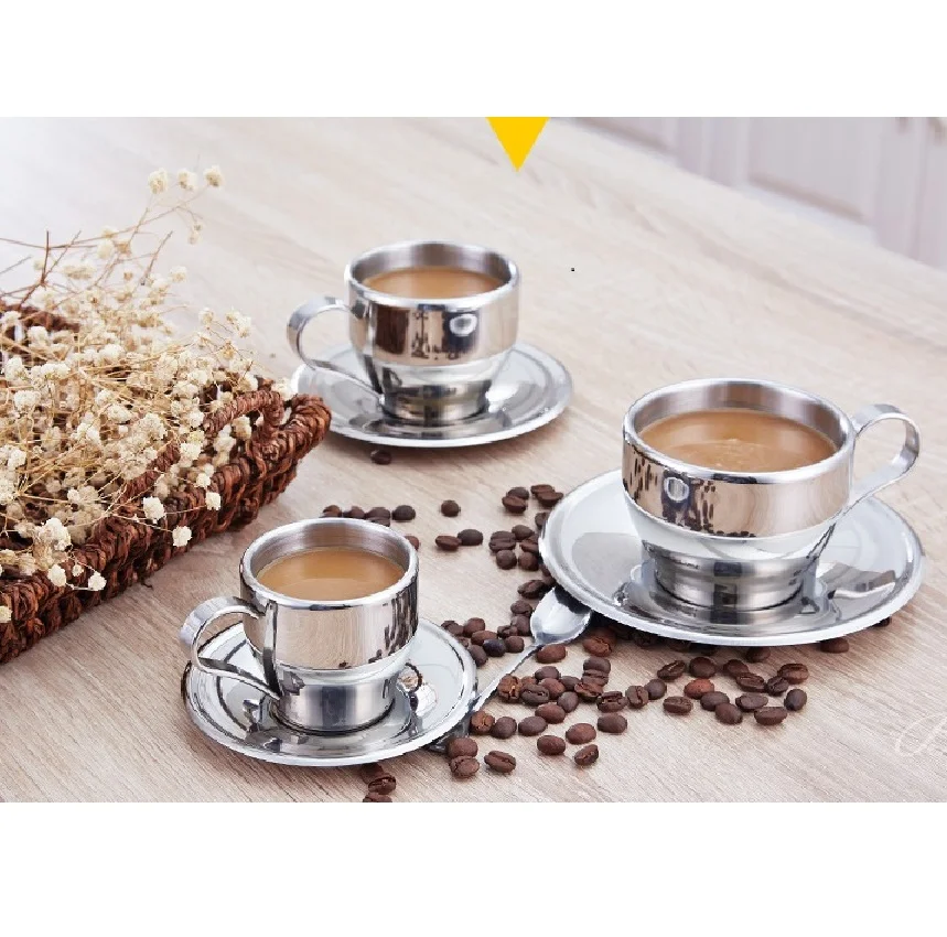 

Stainless steel milk cup coffee cup creative Irish Nestle Coffee Saucer Set lovers cup double insulation