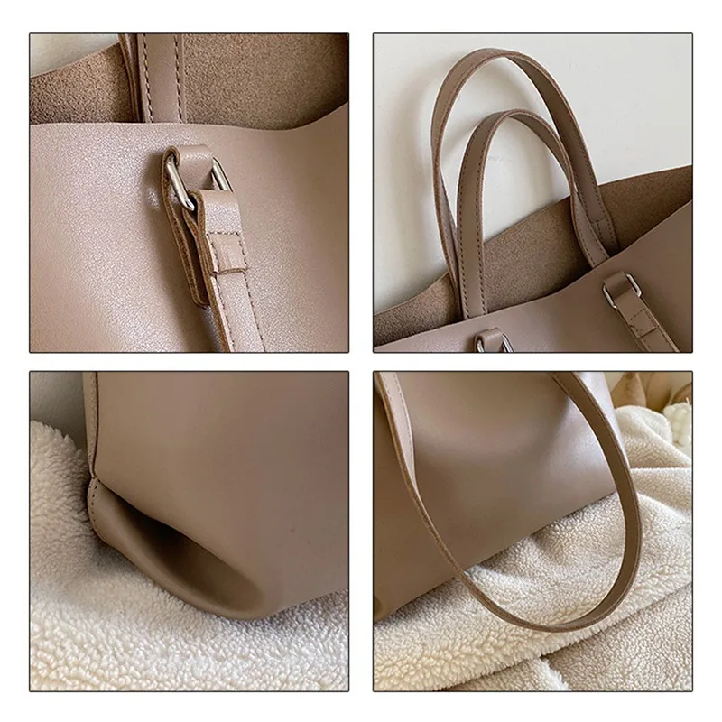 

2020 Fashion Solid Color bucket bag Large capacity Leather Female Shoulder Bag PU Leather Handbag Travel Tote Bag